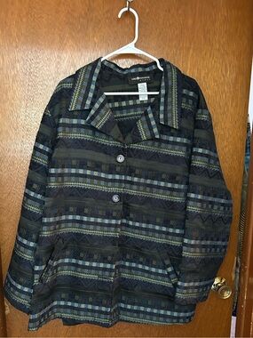 Sag Harbor Women's Black, Blue & Green Patterned Button Jacket